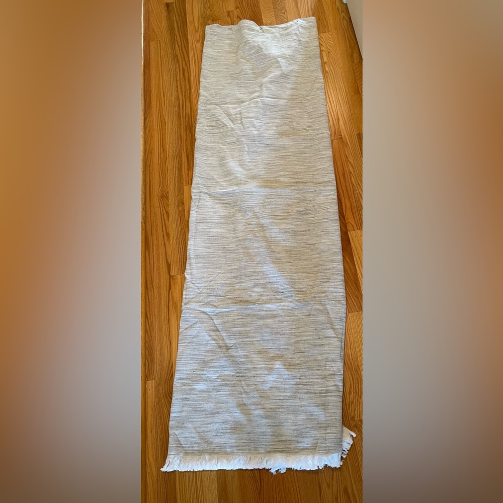 Gray and White Common Thread ( from TJ Maxx) cloth shower curtain.